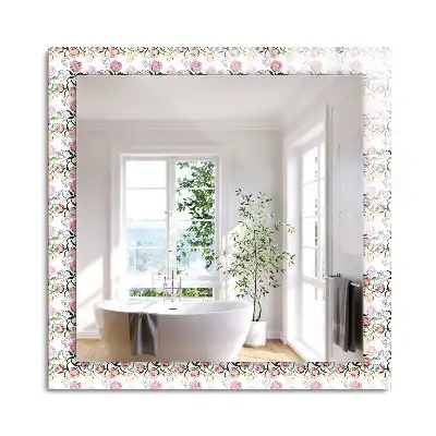 Oglindă dreptunghiulară cu decor floral