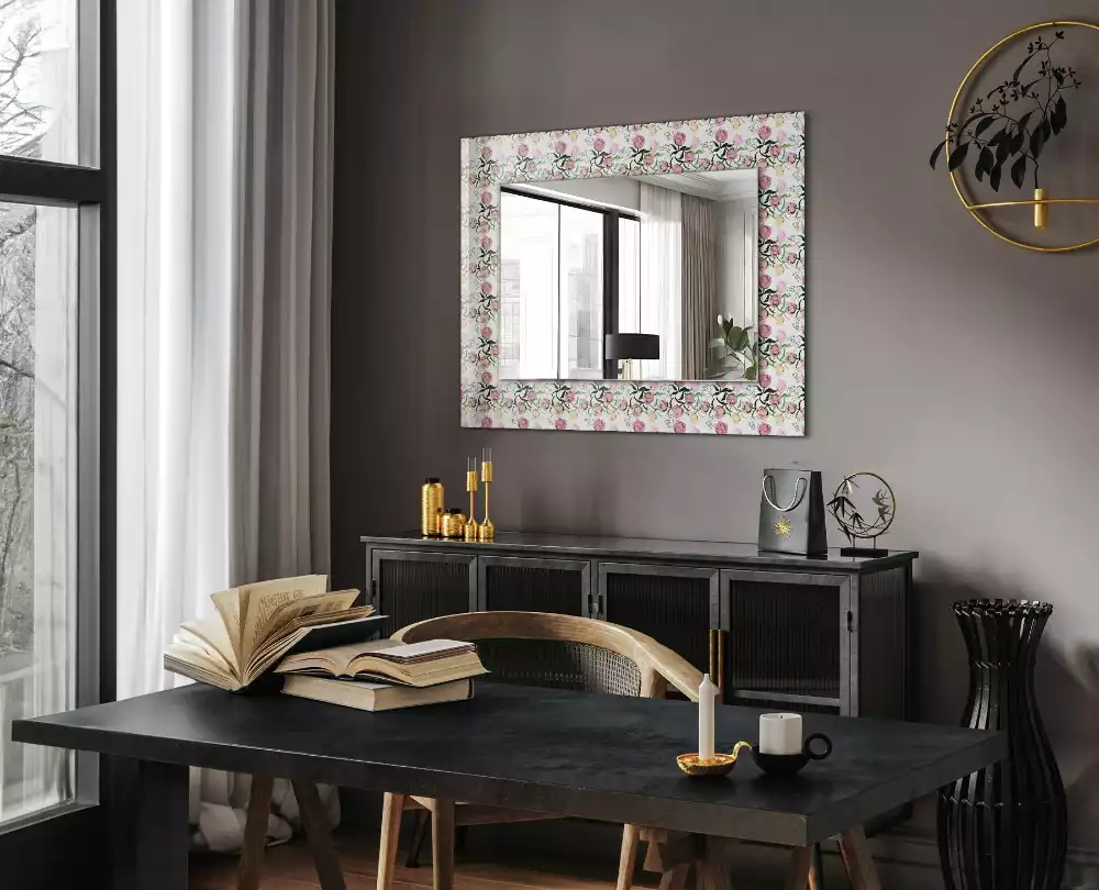 Oglindă dreptunghiulară cu decor floral