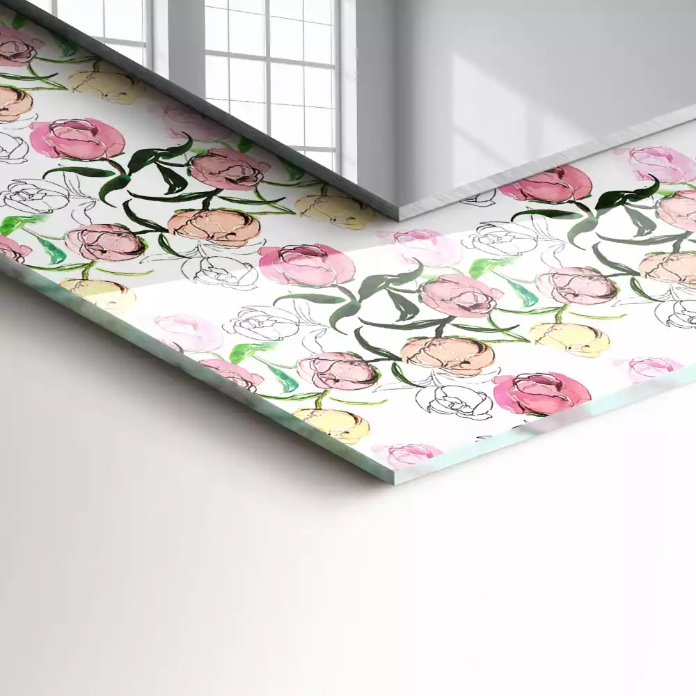 Oglindă dreptunghiulară cu decor floral