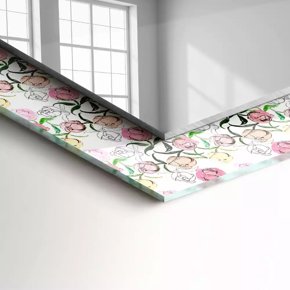 Oglindă dreptunghiulară cu decor floral