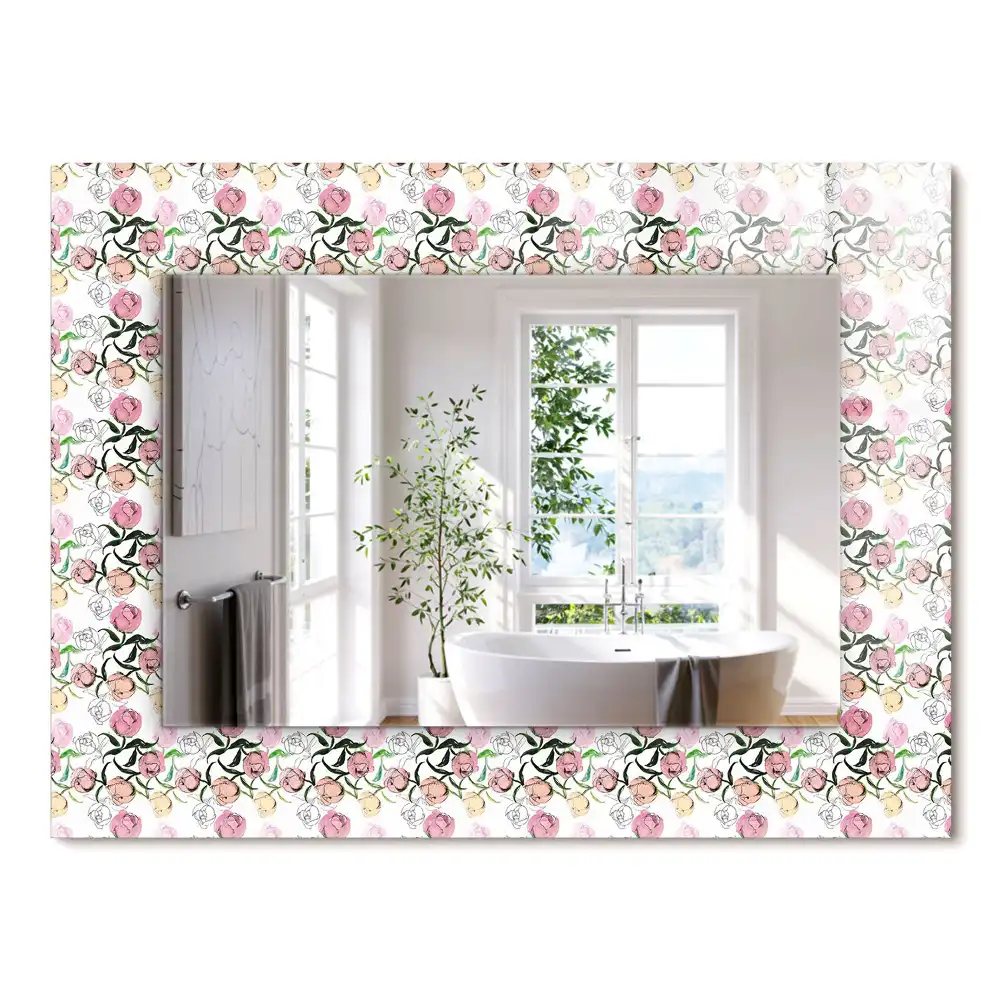 Oglindă dreptunghiulară cu decor floral