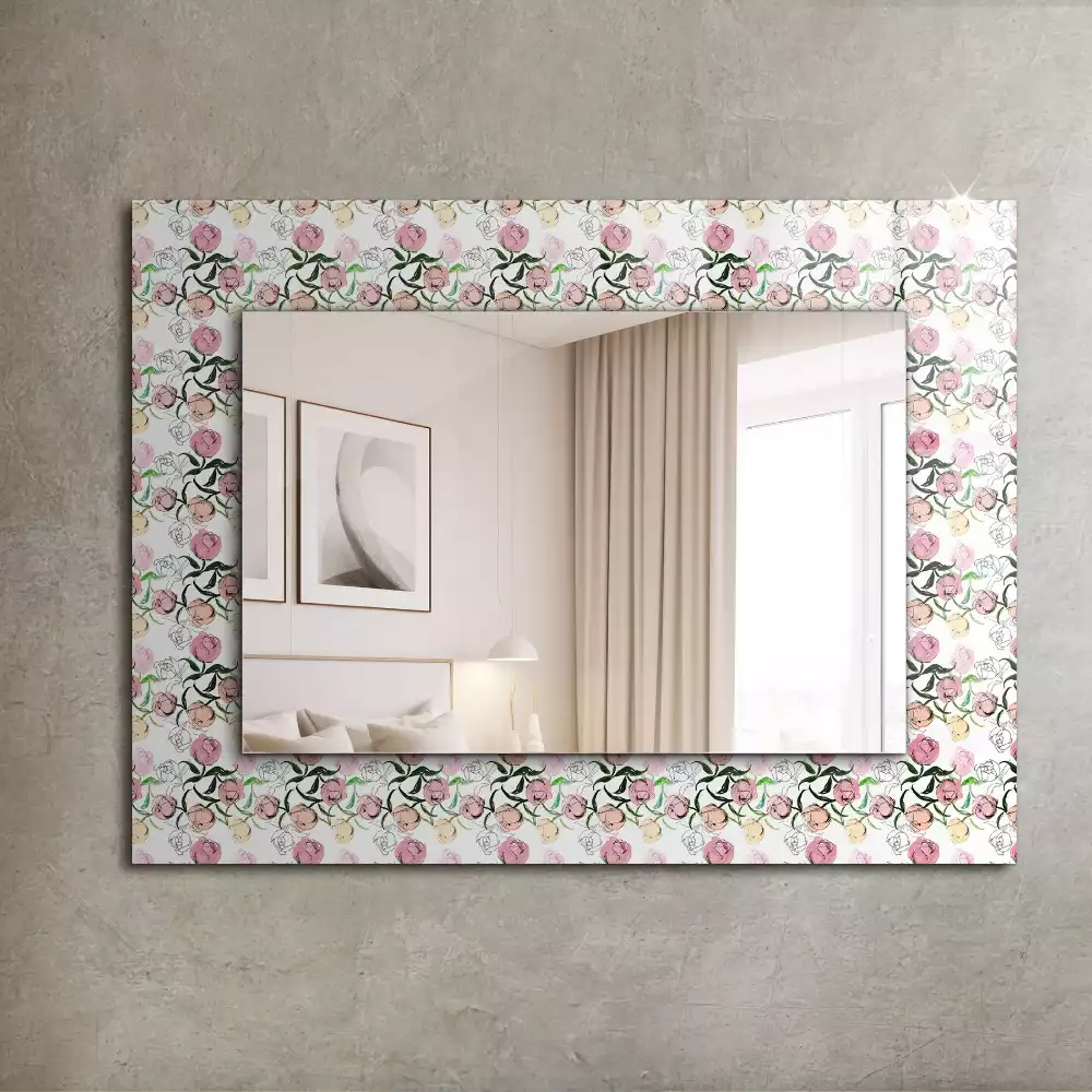 Oglindă dreptunghiulară cu decor floral