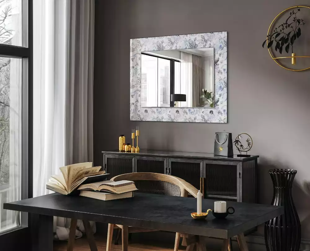 Oglindă decorativă de perete cu design floral și frunze