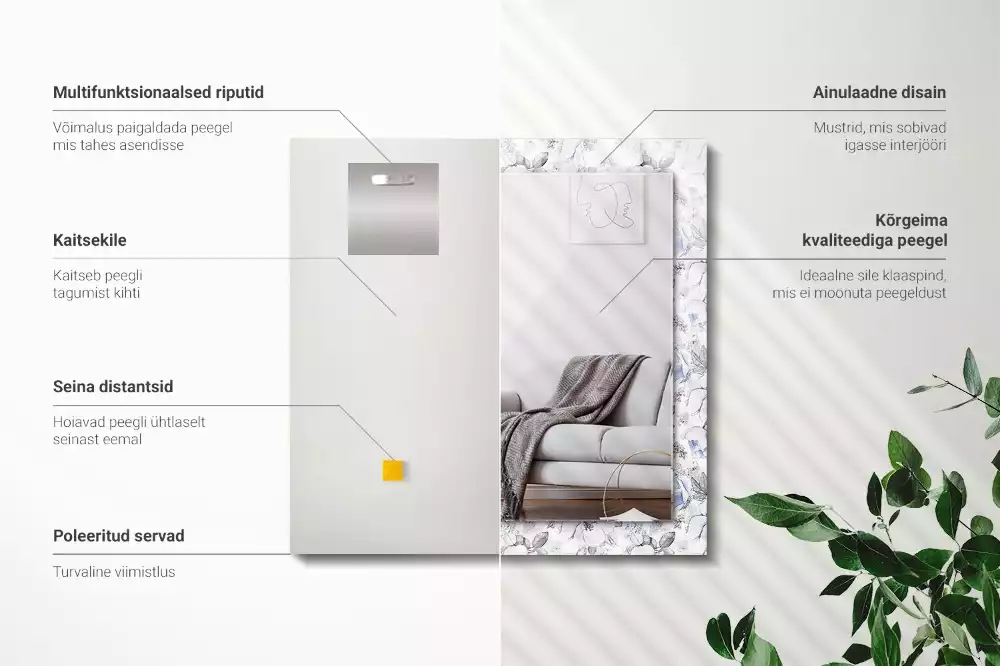 Oglindă decorativă de perete cu design floral și frunze