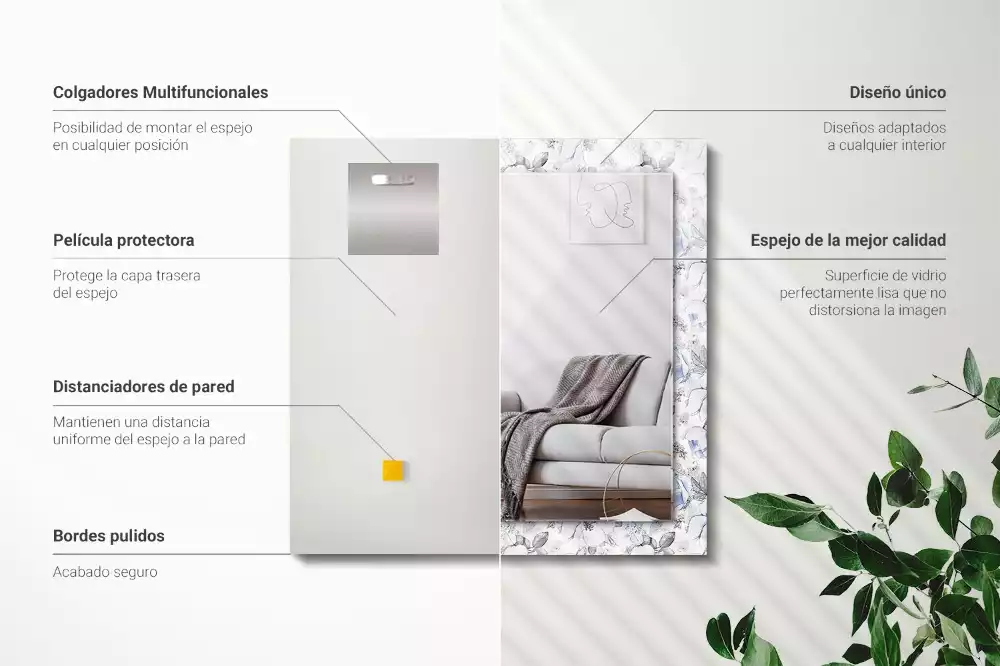 Oglindă decorativă de perete cu design floral și frunze