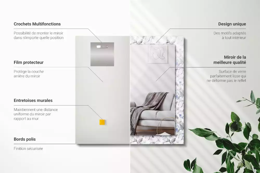 Oglindă decorativă de perete cu design floral și frunze