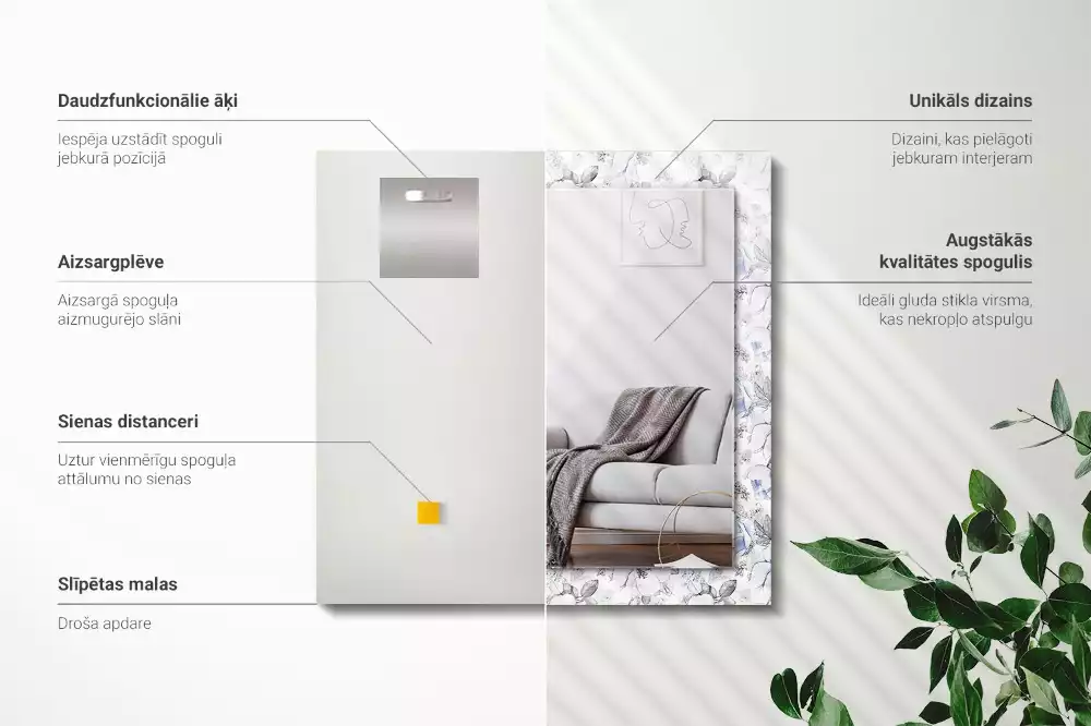 Oglindă decorativă de perete cu design floral și frunze