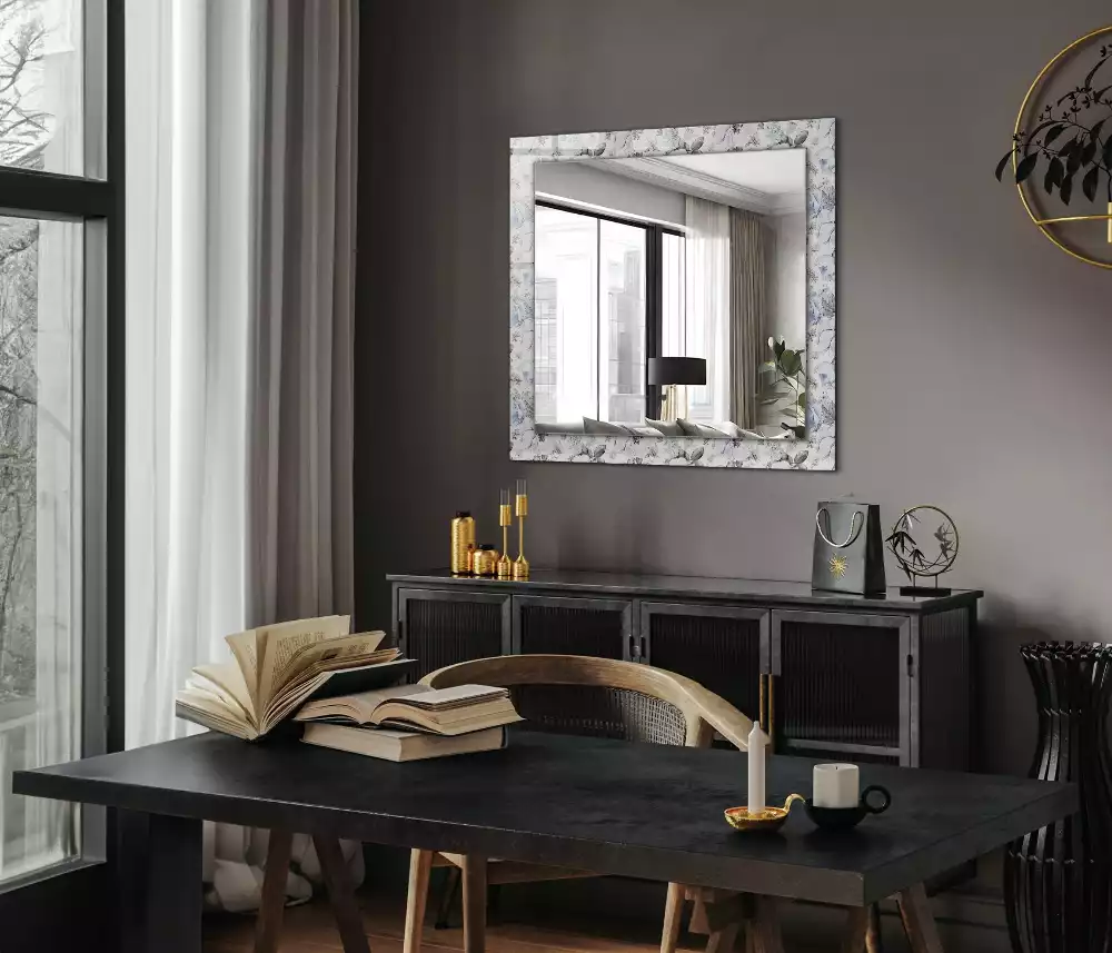 Oglindă decorativă de perete cu design floral și frunze