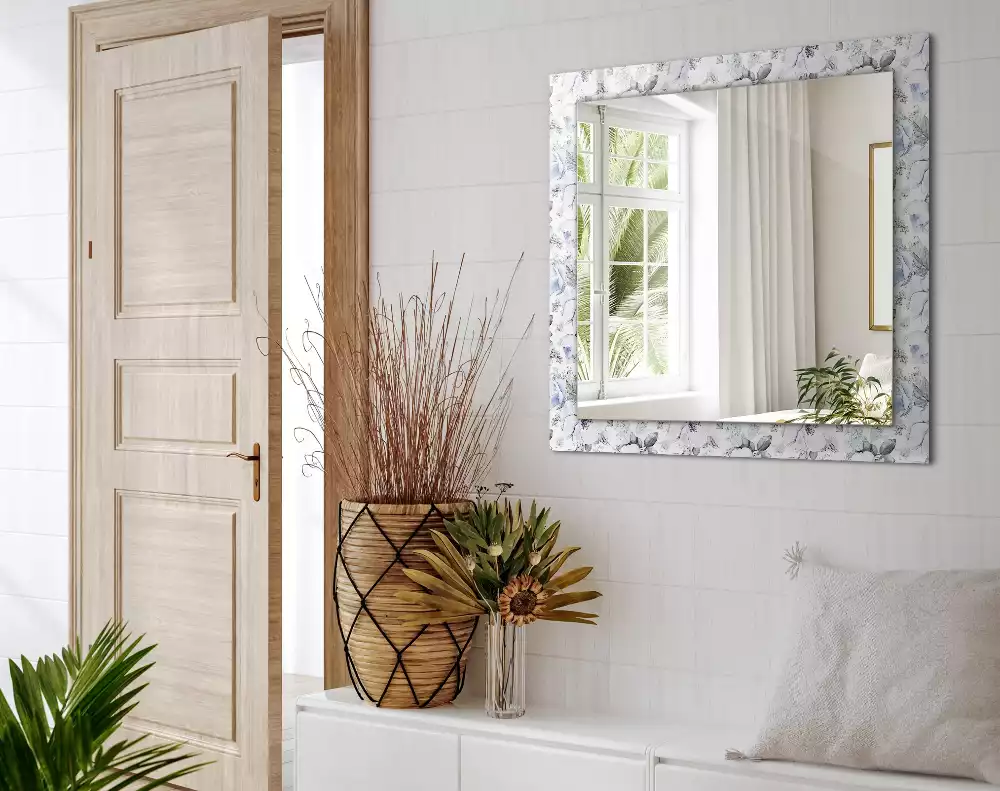 Oglindă decorativă de perete cu design floral și frunze