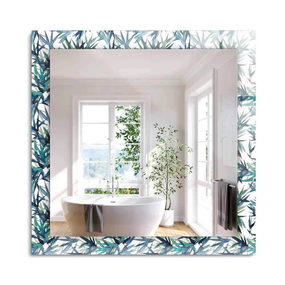 Oglindă dreptunghiulară cu decor de frunze de bambus în acuarelă