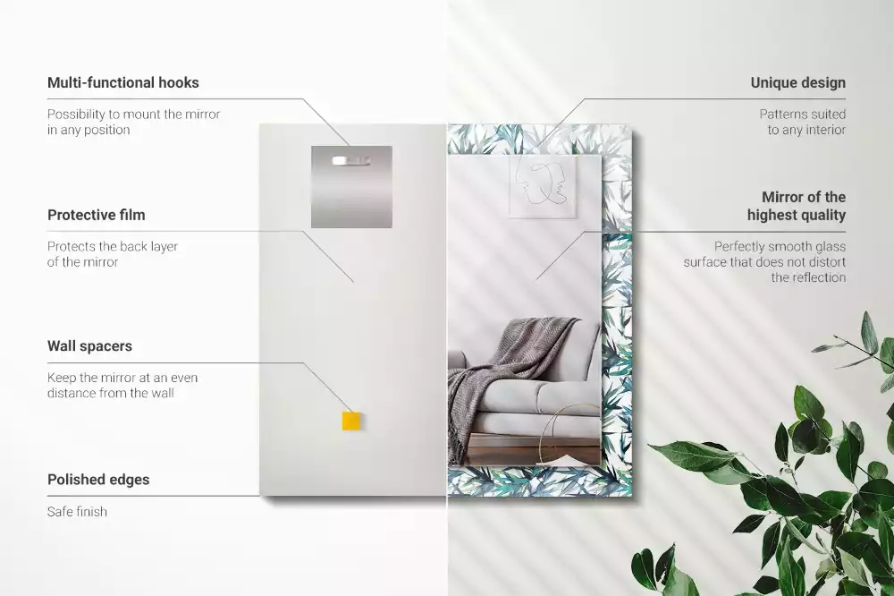 Oglindă dreptunghiulară cu decor de frunze de bambus în acuarelă