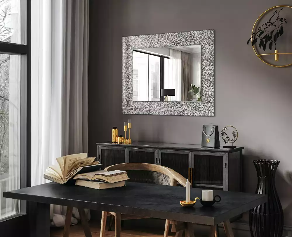 Oglindă dreptunghiulară decorativă cu model 3D pentru perete