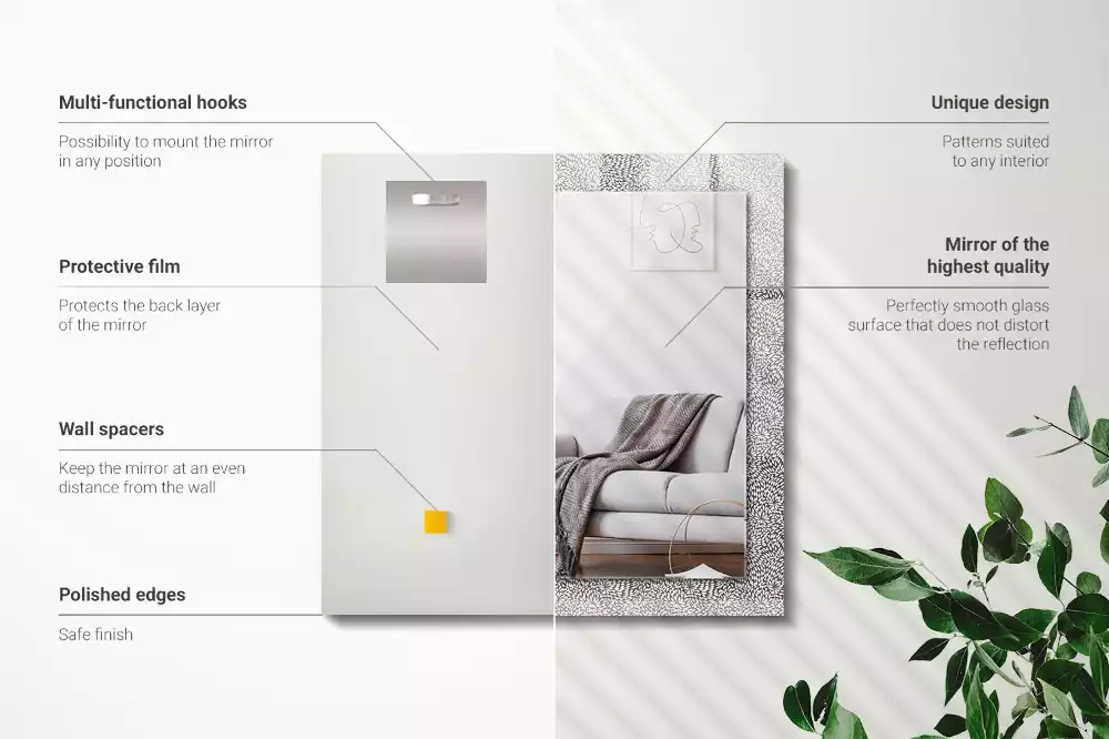 Oglindă dreptunghiulară decorativă cu model 3D pentru perete