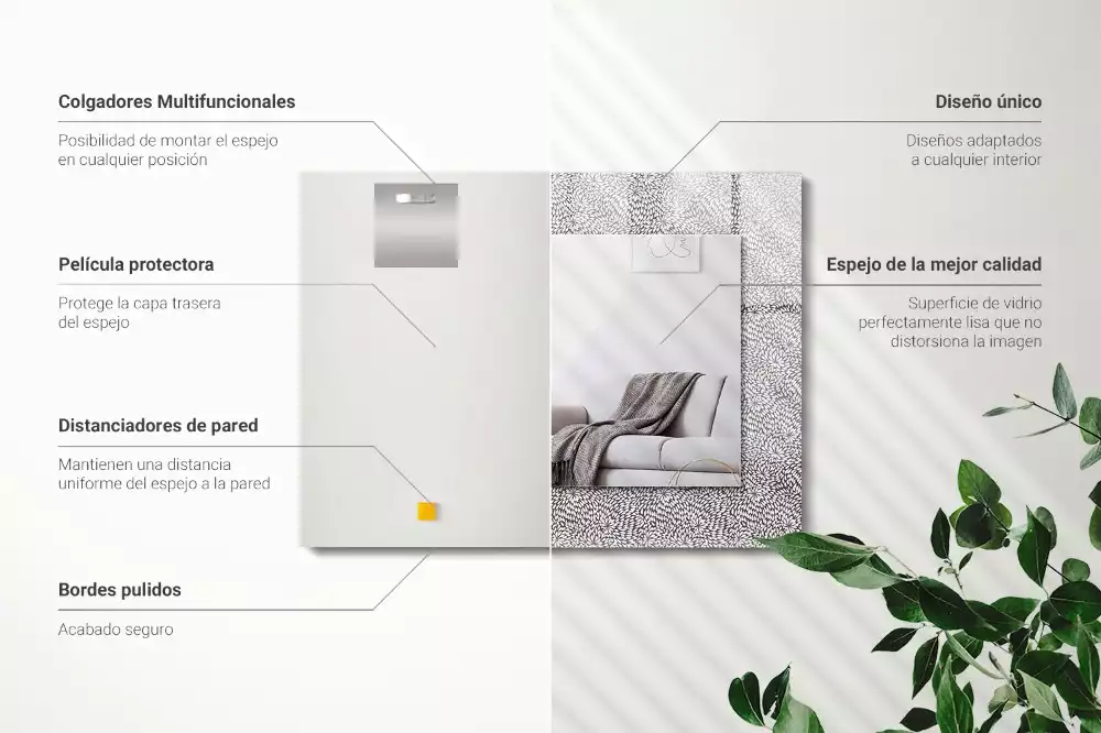 Oglindă dreptunghiulară decorativă cu model 3D pentru perete