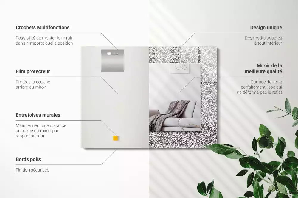 Oglindă dreptunghiulară decorativă cu model 3D pentru perete