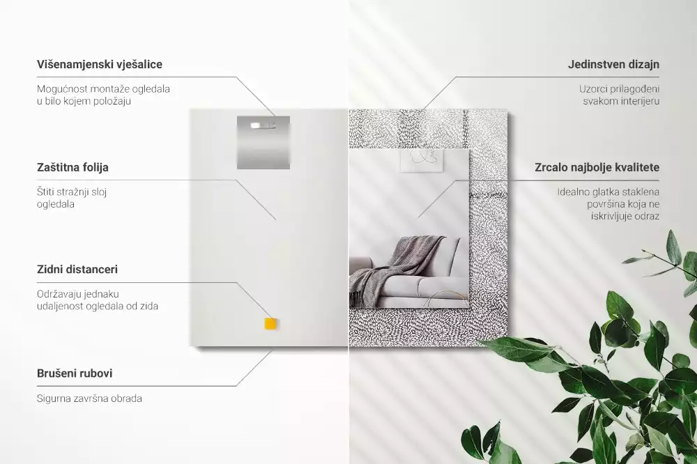 Oglindă dreptunghiulară decorativă cu model 3D pentru perete