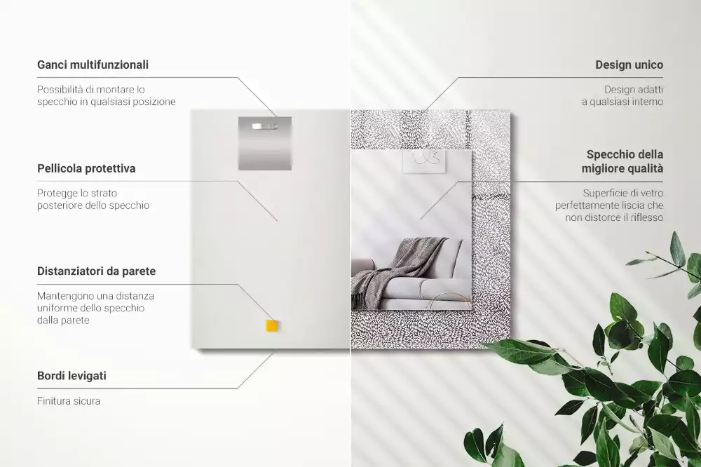 Oglindă dreptunghiulară decorativă cu model 3D pentru perete