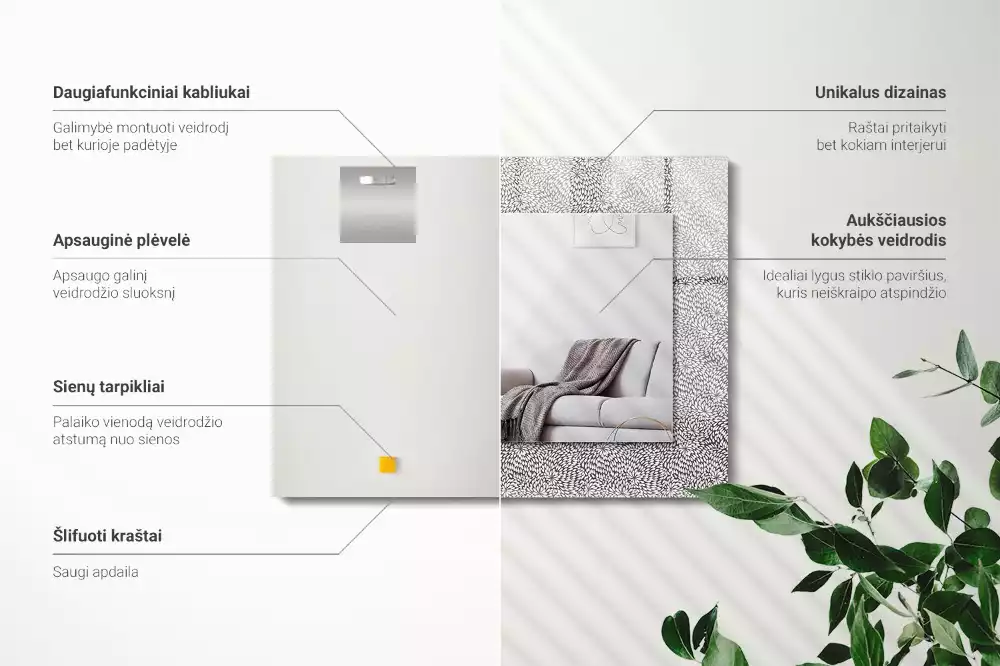 Oglindă dreptunghiulară decorativă cu model 3D pentru perete
