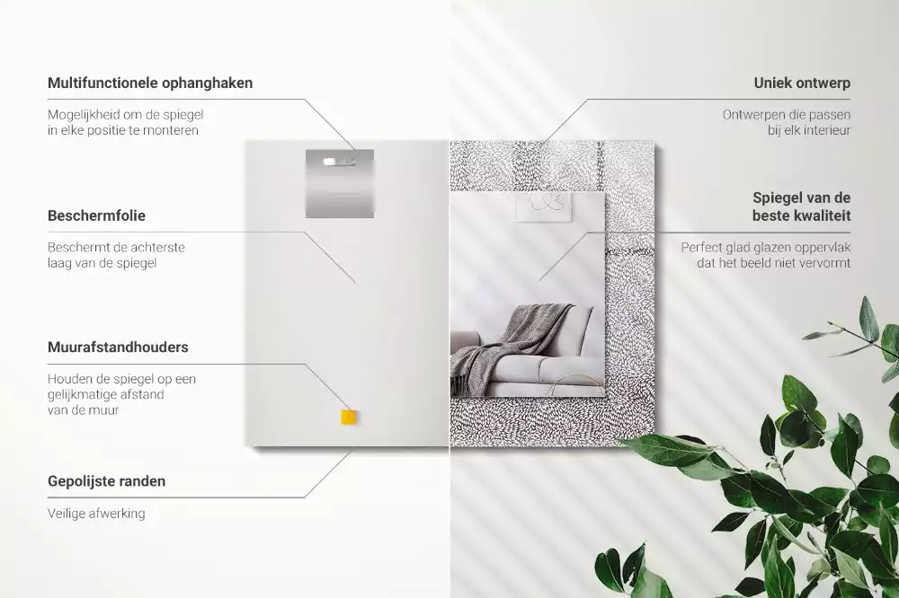 Oglindă dreptunghiulară decorativă cu model 3D pentru perete