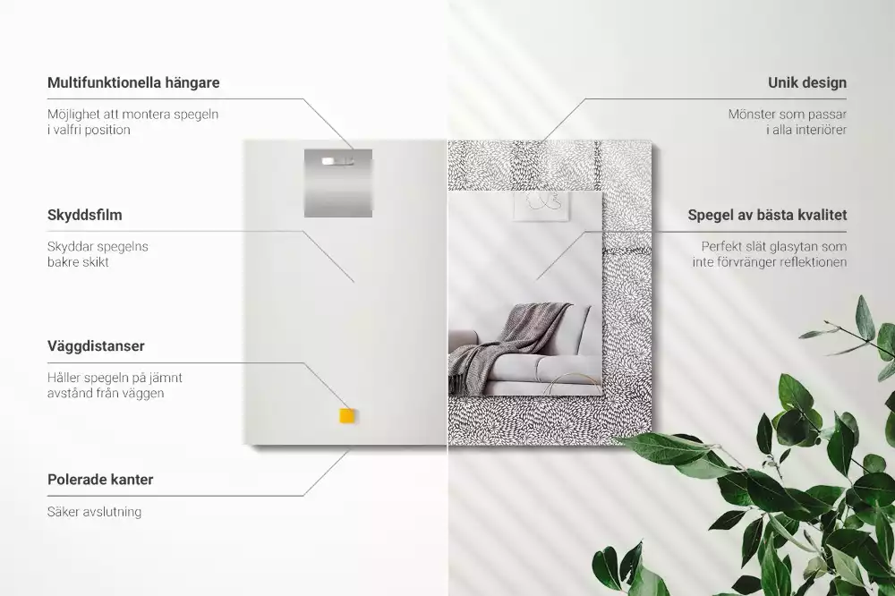 Oglindă dreptunghiulară decorativă cu model 3D pentru perete