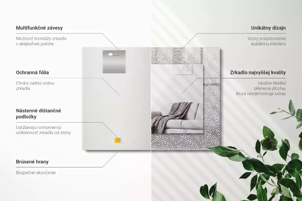 Oglindă dreptunghiulară decorativă cu model 3D pentru perete