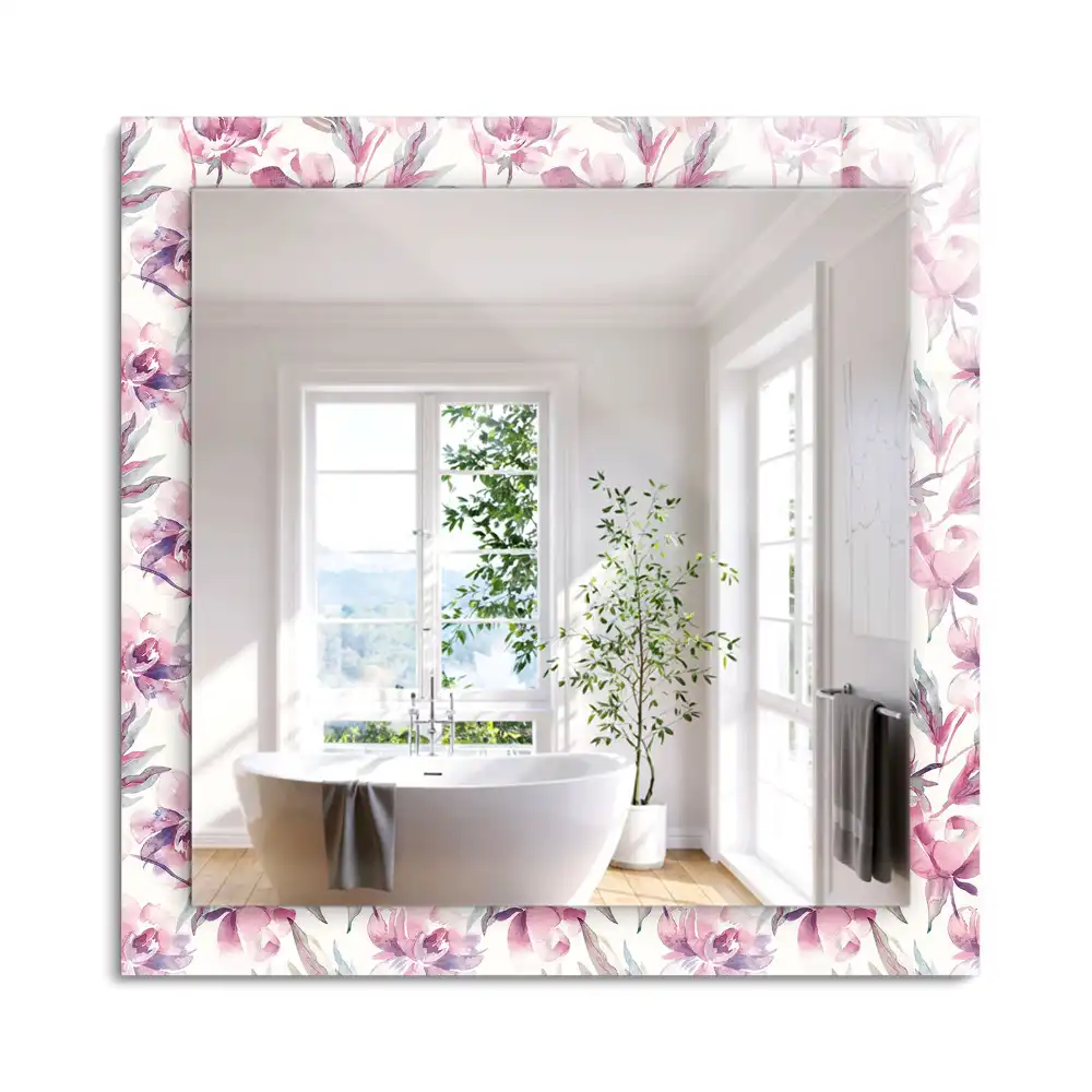 Oglindă dreptunghiulară cu ramă cu imprimeu floral violet