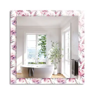 Oglindă dreptunghiulară cu ramă cu imprimeu floral violet