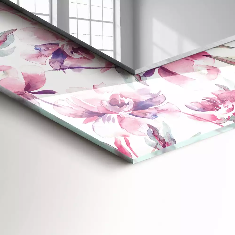 Oglindă dreptunghiulară cu ramă cu imprimeu floral violet