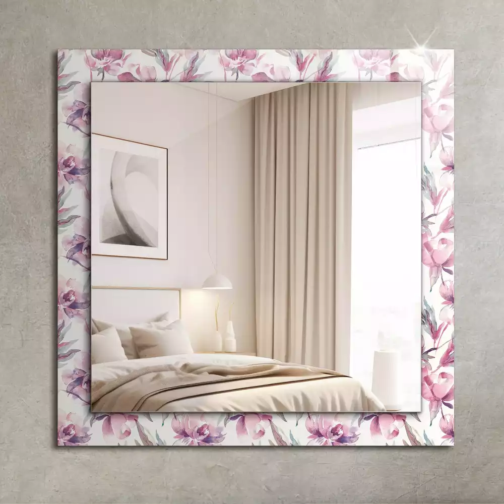 Oglindă dreptunghiulară cu ramă cu imprimeu floral violet