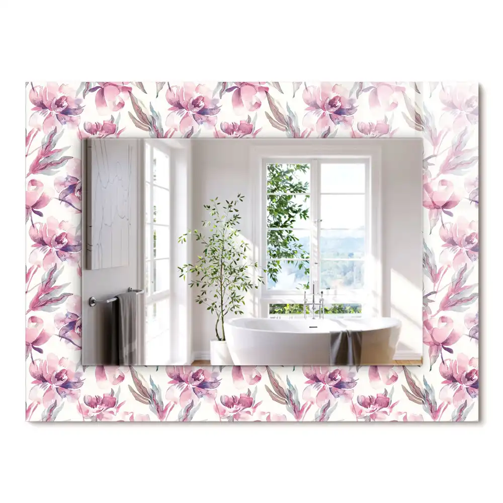 Oglindă dreptunghiulară cu ramă cu imprimeu floral violet