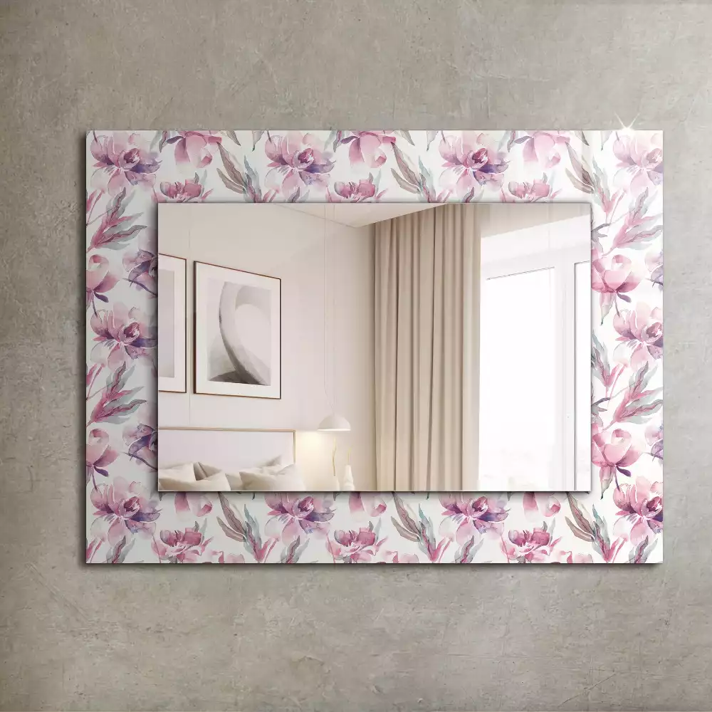 Oglindă dreptunghiulară cu ramă cu imprimeu floral violet