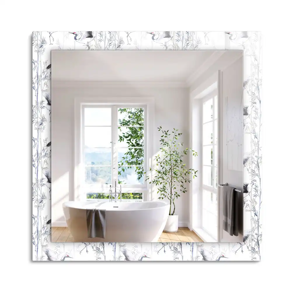 Oglindă dreptunghiulară cu decor cu macarale și bambus