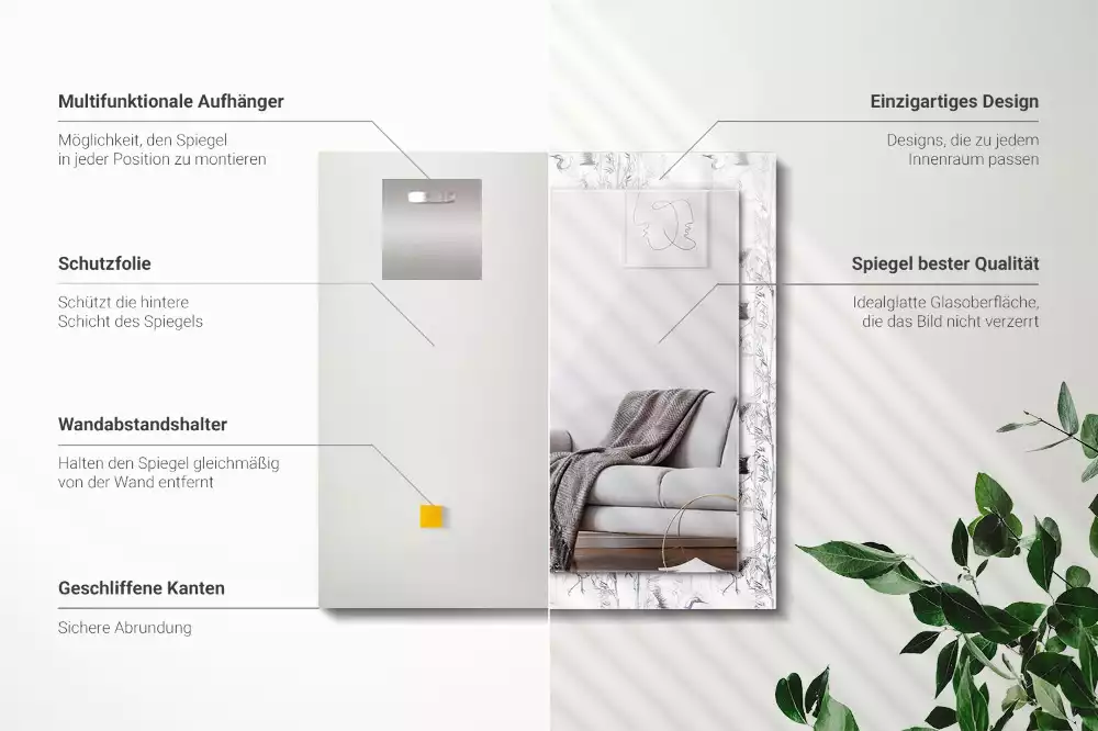 Oglindă dreptunghiulară cu decor cu macarale și bambus