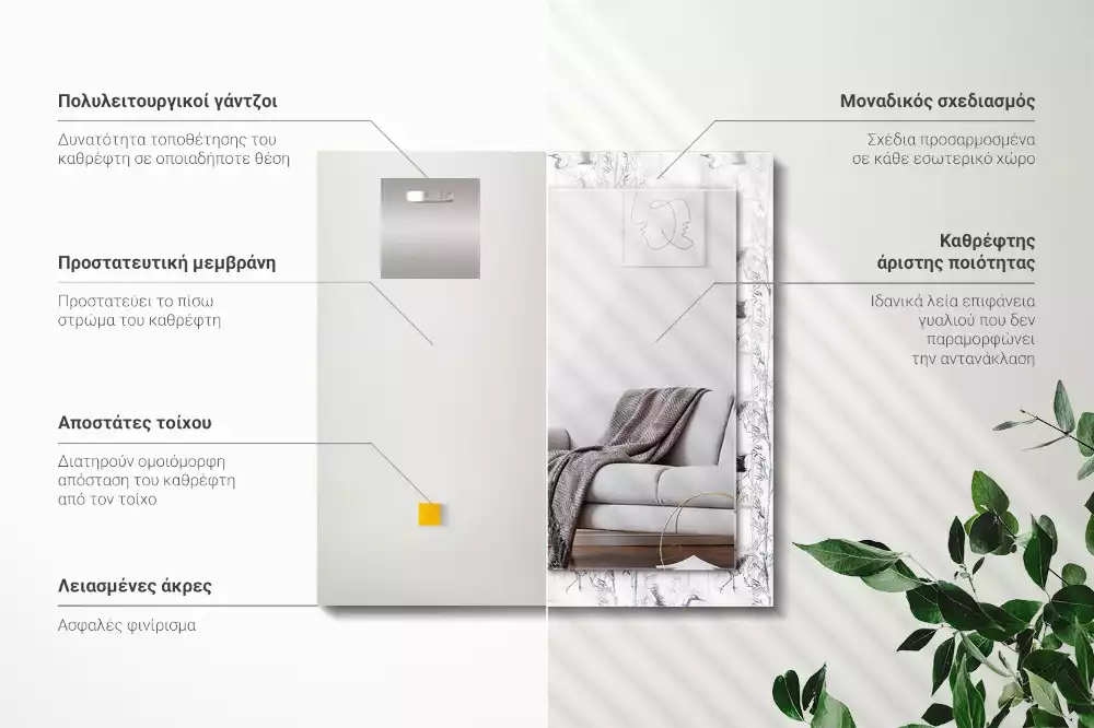 Oglindă dreptunghiulară cu decor cu macarale și bambus