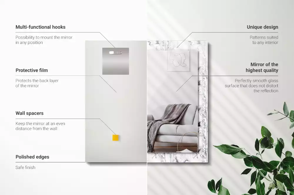 Oglindă dreptunghiulară cu decor cu macarale și bambus