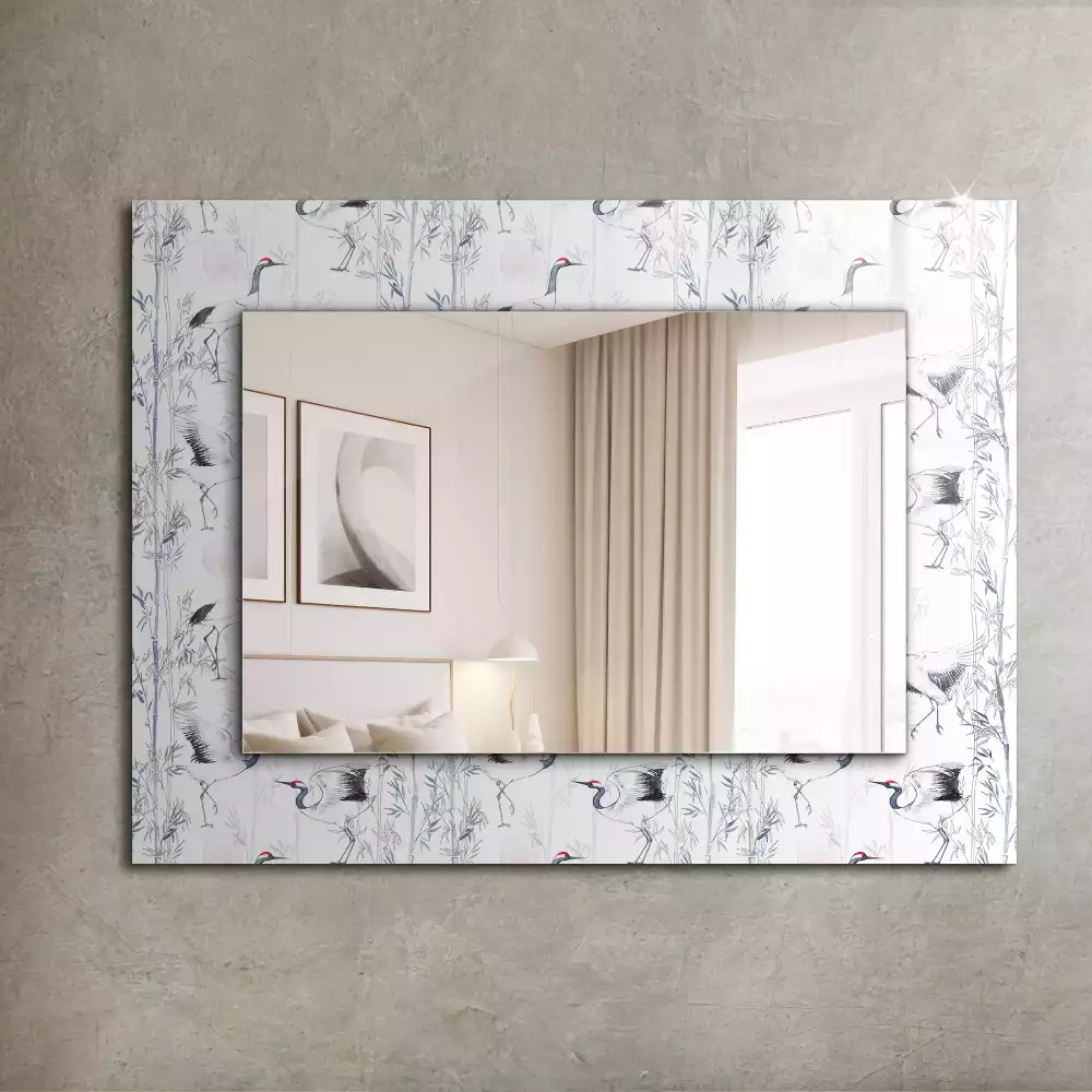 Oglindă dreptunghiulară cu decor cu macarale și bambus