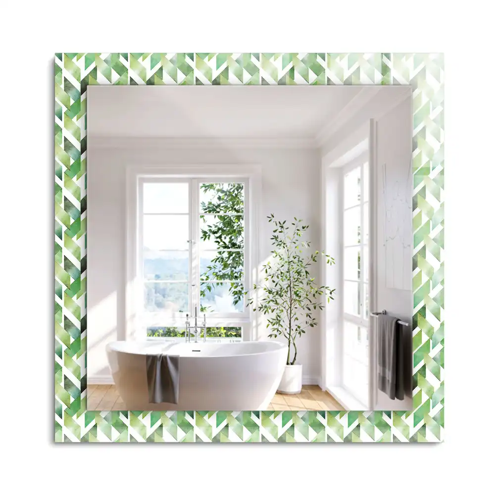 Oglindă decorativă de perete dreptunghiulară cu model geometric verde
