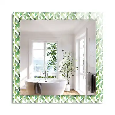 Oglindă decorativă de perete dreptunghiulară cu model geometric verde