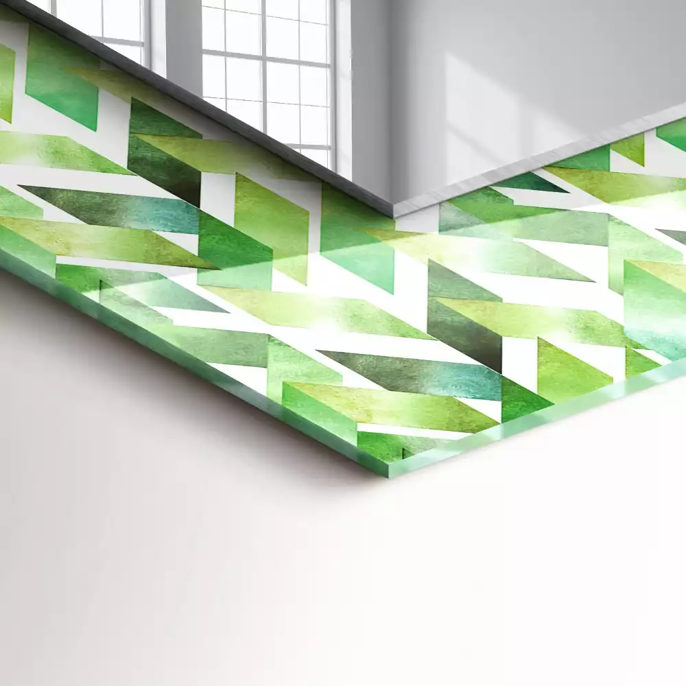 Oglindă decorativă de perete dreptunghiulară cu model geometric verde