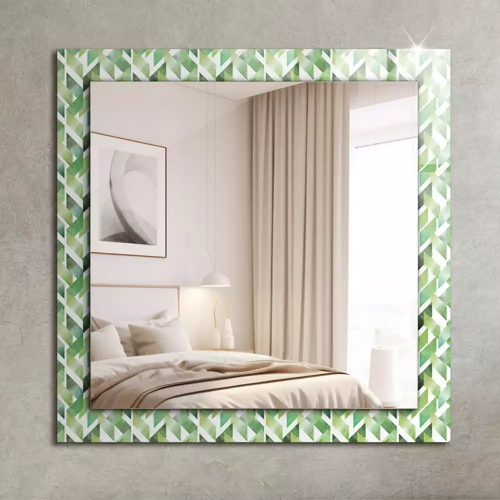 Oglindă decorativă de perete dreptunghiulară cu model geometric verde