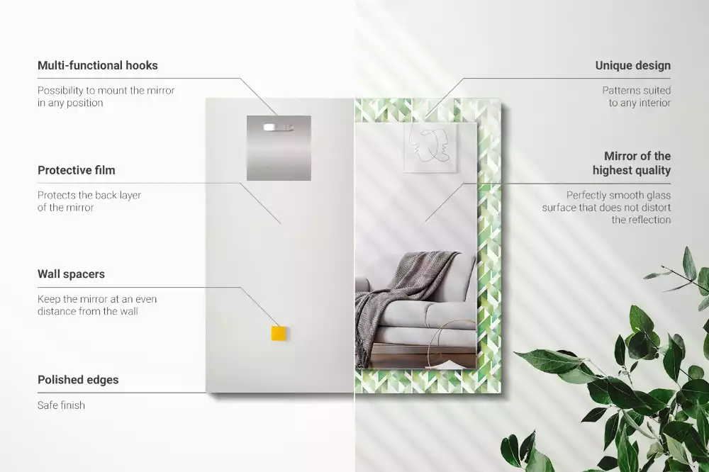 Oglindă decorativă de perete dreptunghiulară cu model geometric verde