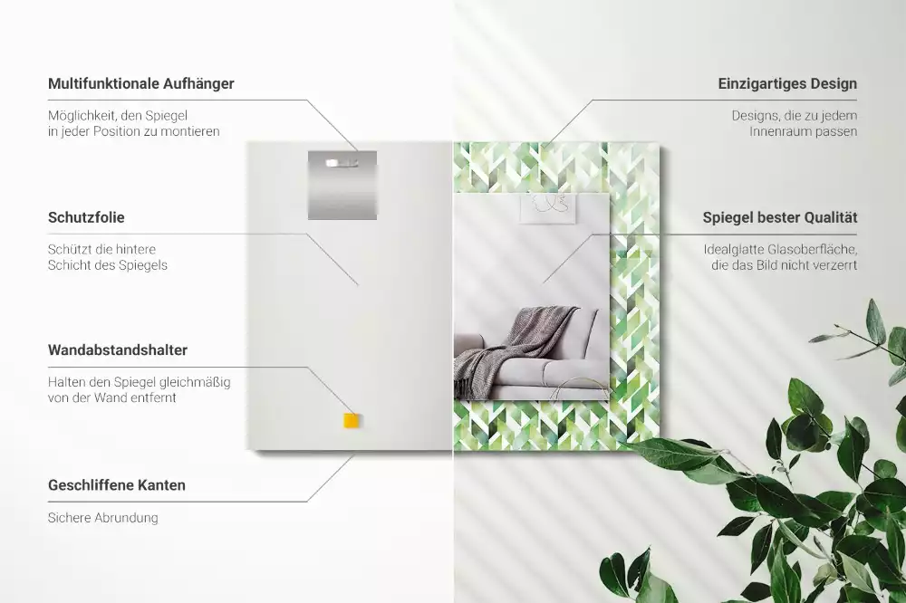 Oglindă decorativă de perete dreptunghiulară cu model geometric verde