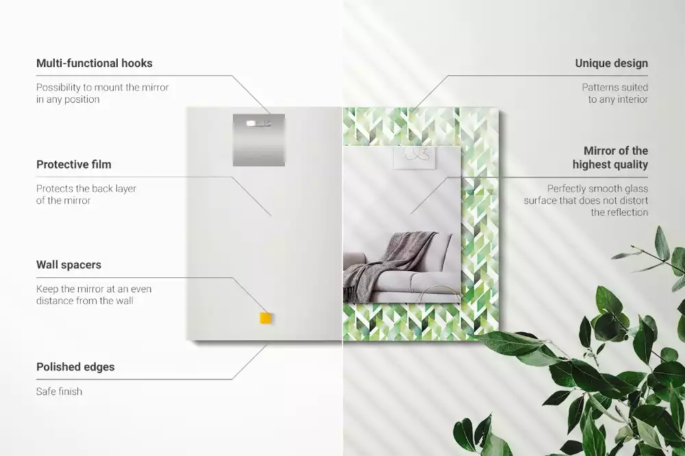Oglindă decorativă de perete dreptunghiulară cu model geometric verde