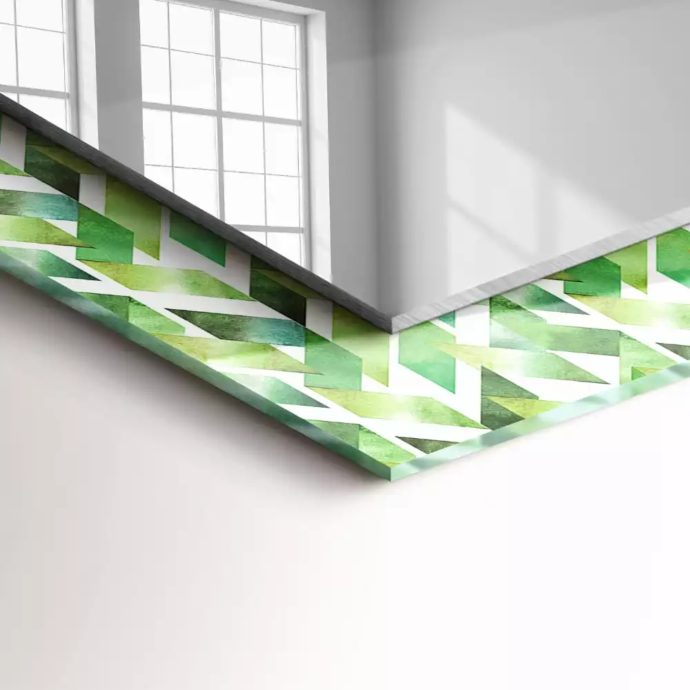 Oglindă decorativă de perete dreptunghiulară cu model geometric verde
