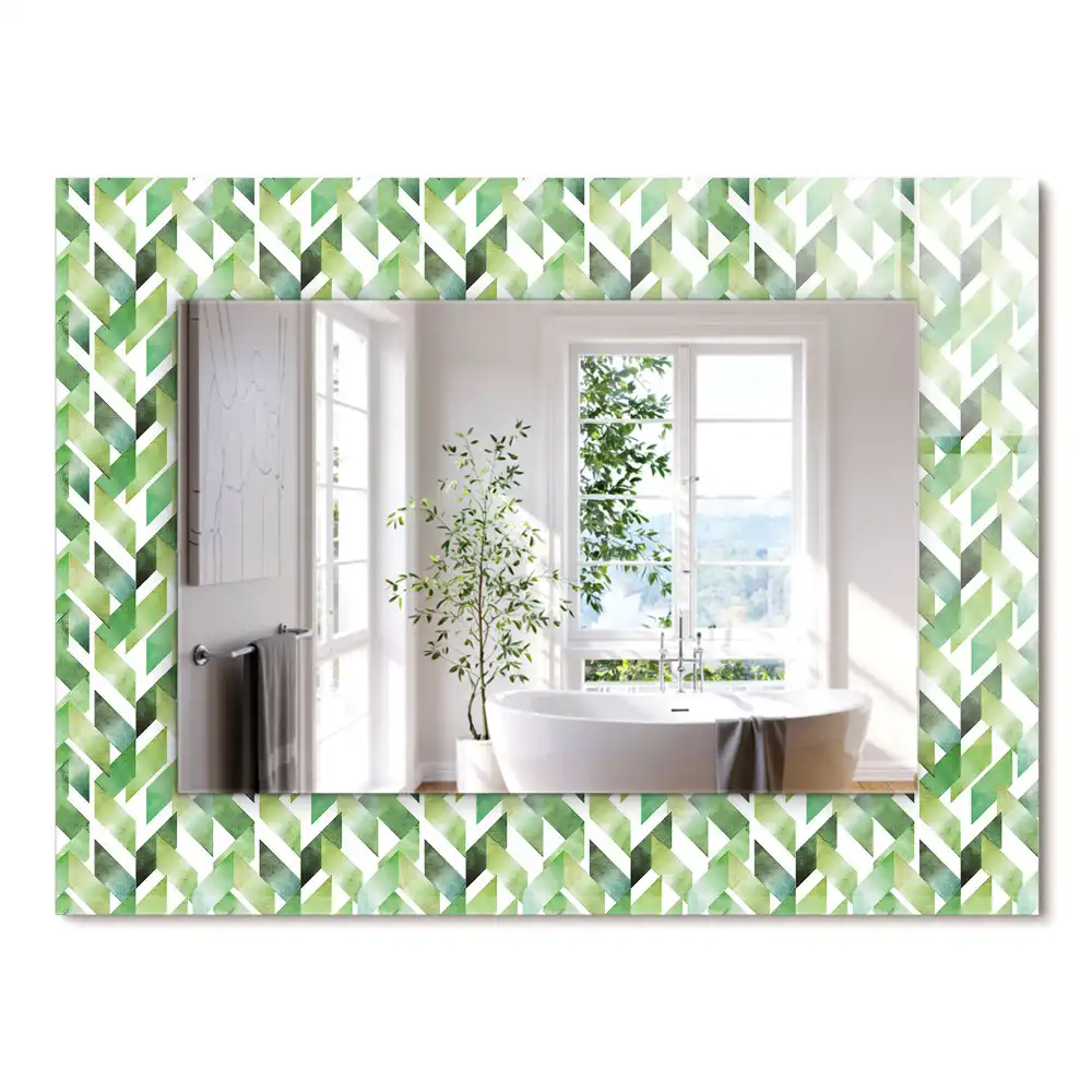 Oglindă decorativă de perete dreptunghiulară cu model geometric verde