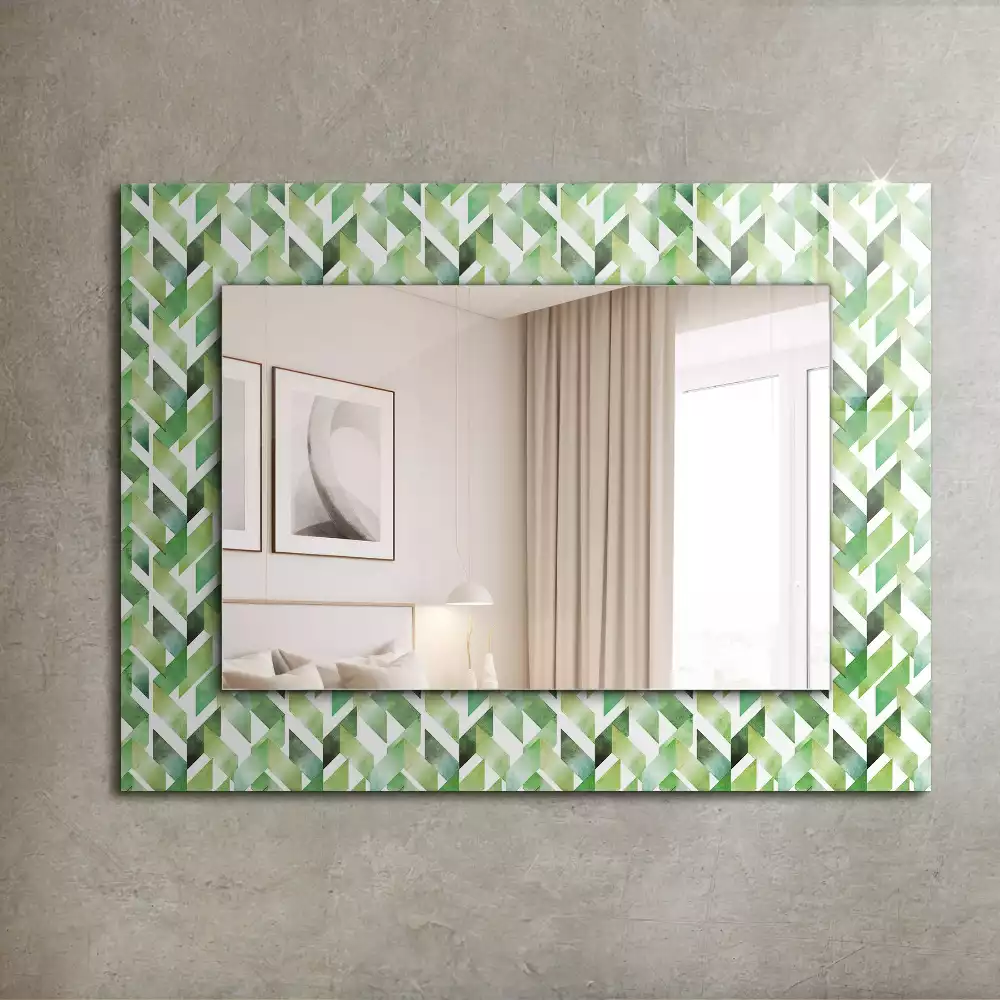 Oglindă decorativă de perete dreptunghiulară cu model geometric verde