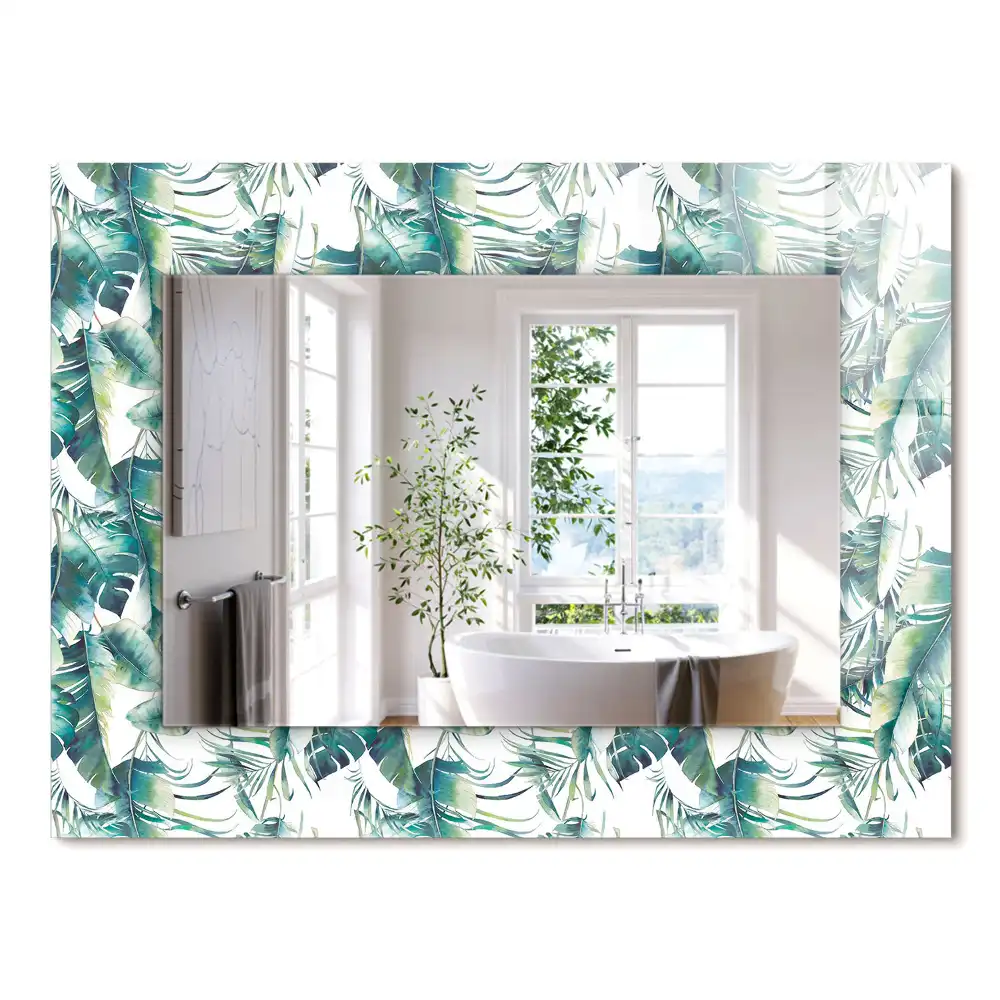 Oglindă dreptunghiulară cu imprimeu cu frunze tropicale verzi