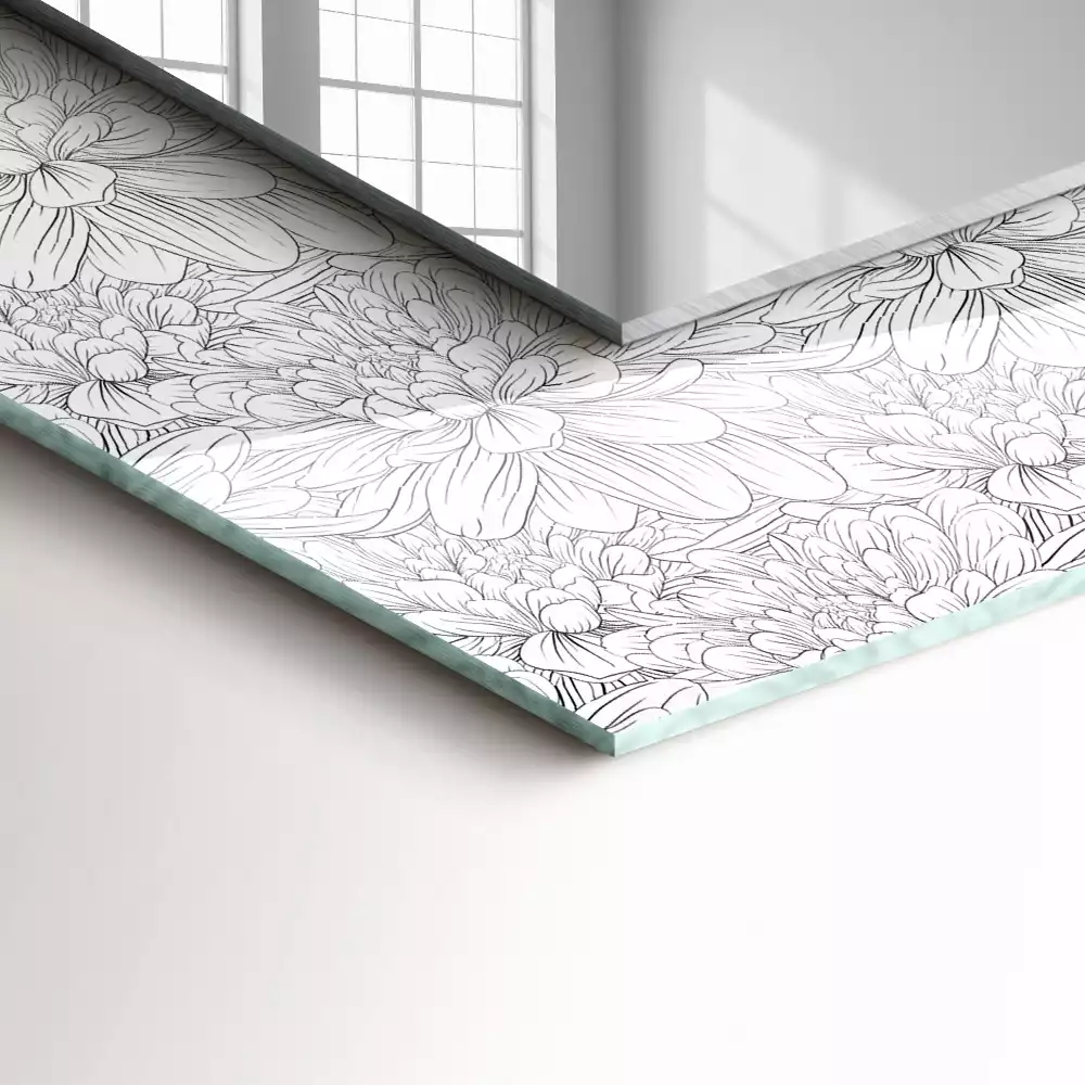 Oglindă dreptunghiulară cu decor floral monocrom