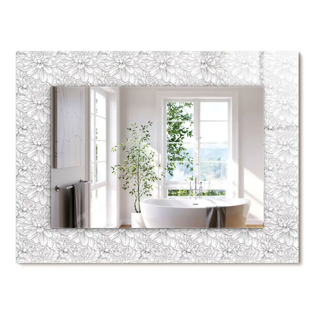 Oglindă dreptunghiulară cu decor floral monocrom