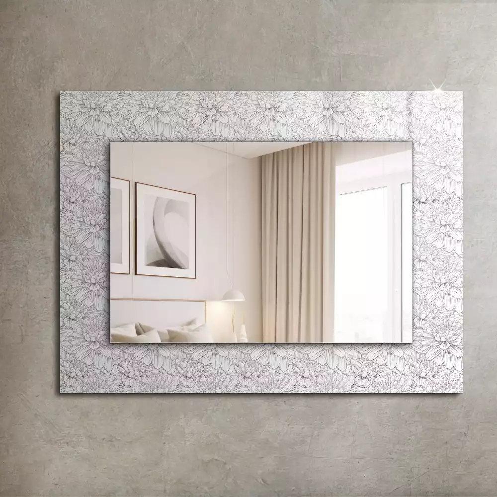 Oglindă dreptunghiulară cu decor floral monocrom